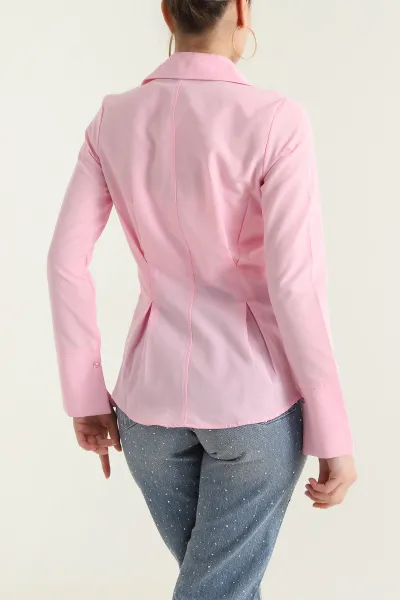 Pembe Terikoton Bel Pileli Kadın Gömlek 431572