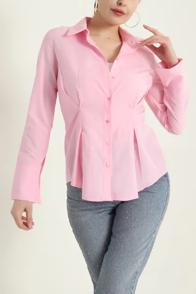 Pembe Terikoton Bel Pileli Kadın Gömlek 431572
