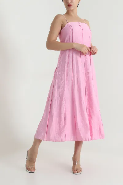 Pembe Ters Dikişli Çilek Kadın Elbise 475431