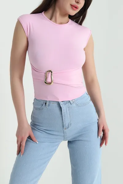 Pembe Tokalı Dalgıç Kadın Bluz 455396
