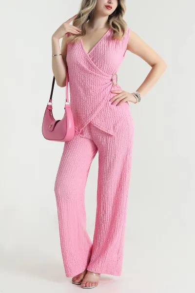 Pembe Tokalı Gofre Kadın İkili Takım 477847