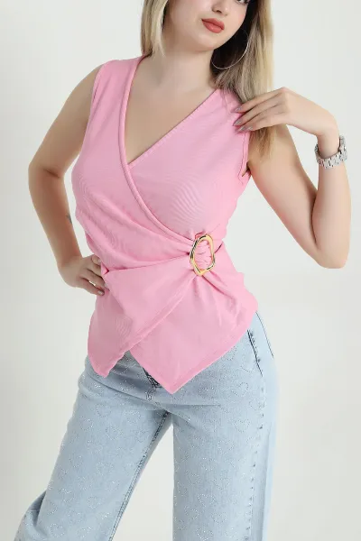 Pembe Tokalı Kolsuz Ottoman Kadın Bluz 470169