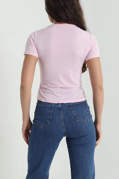 Pembe Tokalı Likralı Buzzy Kadın Bluz 463590