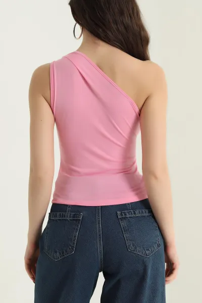 Pembe Tokalı Tek Omuz Detay Buzzy Kadın Bluz 437064