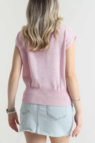Pembe Tokalı Triko Kadın Bluz 477618