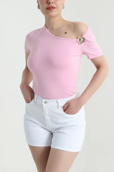 Pembe Tokalı Yazlık Scuba Kadın Bluz 467219