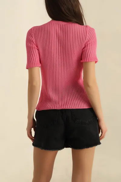 Pembe Transparan Triko Bluz 272850