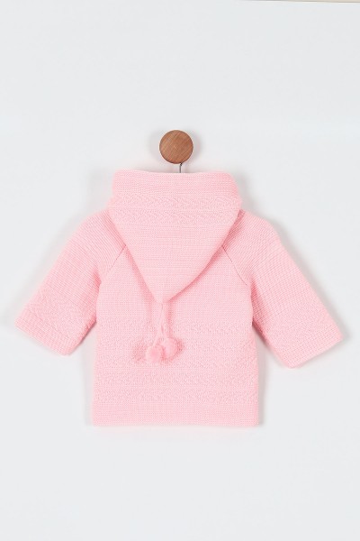 Pembe Triko Kapüşonlu Düğme Detaylı Kız Bebe Hırka 197353