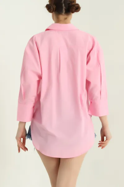 Pembe Truvakar Kol Poplin Bayan Gömlek 336974