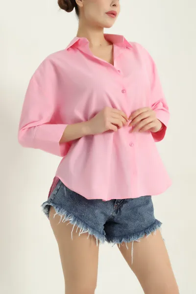 Pembe Truvakar Kol Poplin Bayan Gömlek 336974