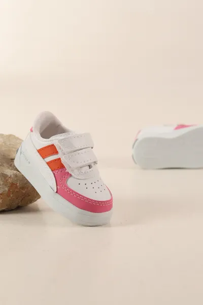 Pembe Turuncu ( 20 - 25 ) Cırtlı Işıklı Kız Bebek Spor Ayakkabı 438641