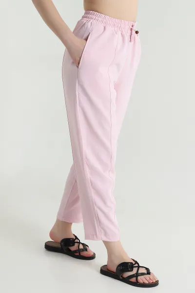 Pembe Twil Modal Beli Lastikli Kadın Pantolon 473665