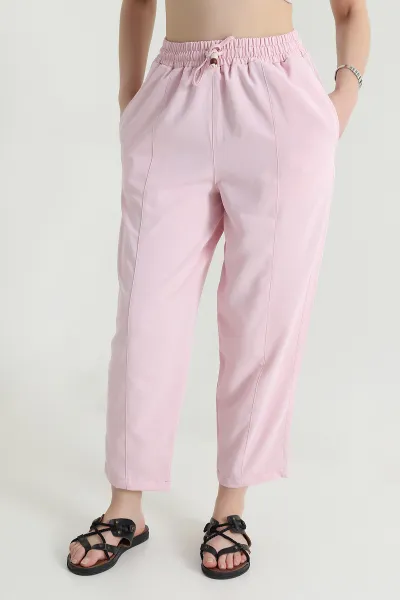 Pembe Twil Modal Beli Lastikli Kadın Pantolon 473665