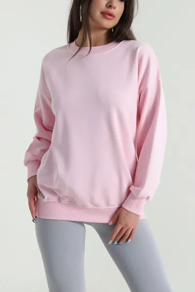 Pembe Üç İp Bisiklet Yaka Kadın Sweat 483664