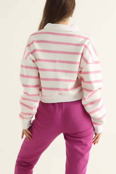 Pembe Üç İp Yakalı İçi Şardonlu Sweat 310546