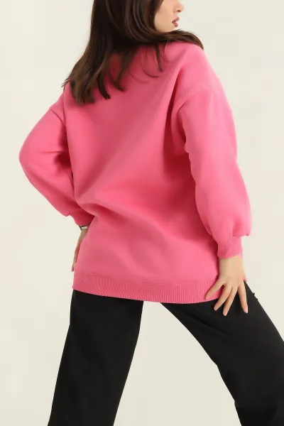 Pembe Üç İplik Şardonlu Sweat Tunik 321591