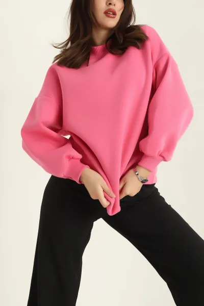 Pembe Üç İplik Şardonlu Sweat Tunik 321591