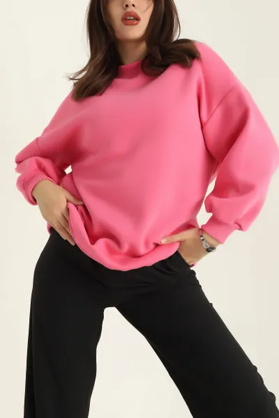Pembe Üç İplik Şardonlu Sweat Tunik 321591