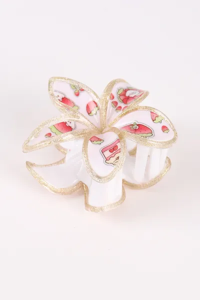 Pembe Üzeri Baskılı Lotus Model Orta Boy Mandal Toka 464221