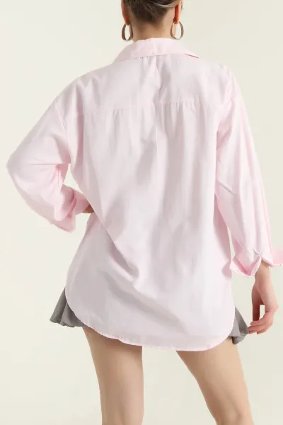 Pembe Uzun Kollu Dirim Kadın Gömlek 431663