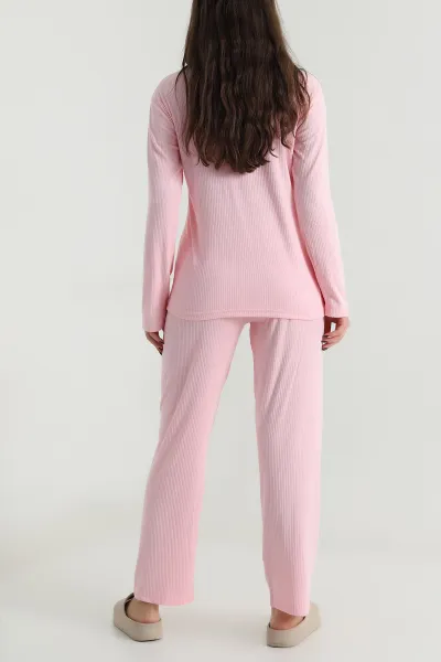 Pembe Uzun Kollu İnterlok Kadın Pijama Takımı 499829