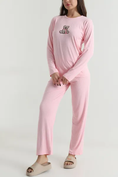 Pembe Uzun Kollu İnterlok Kadın Pijama Takımı 499829