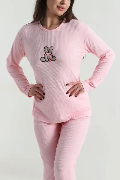 Pembe Uzun Kollu İnterlok Kadın Pijama Takımı 499829