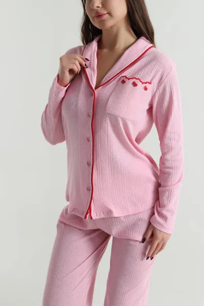 Pembe Uzun Kollu Pointel Kadın Pijama Takımı 499839