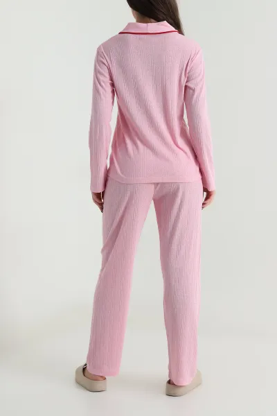 Pembe Uzun Kollu Pointel Kadın Pijama Takımı 499839