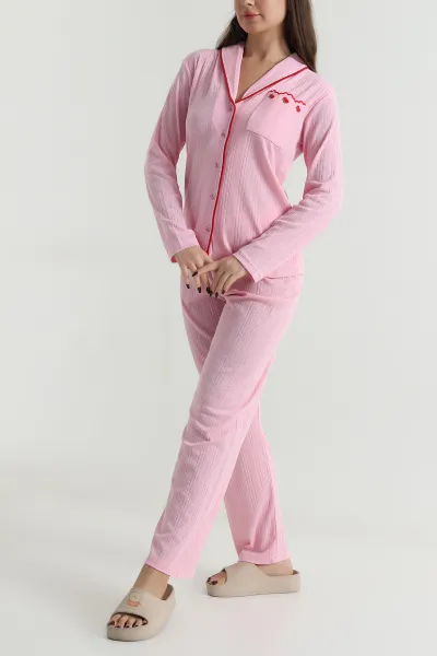Pembe Uzun Kollu Pointel Kadın Pijama Takımı 499839