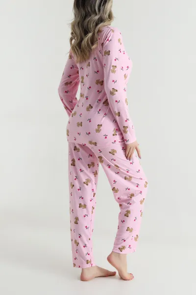 Pembe Uzun Kollu Süet Kadın Pijama Takımı 499334