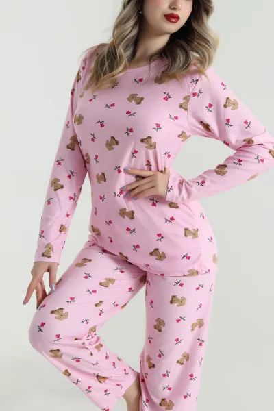 Pembe Uzun Kollu Süet Kadın Pijama Takımı 499334