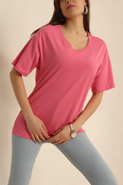 Pembe V Yaka Bayan Tişört 245510