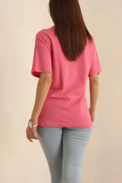 Pembe V Yaka Bayan Tişört 245510