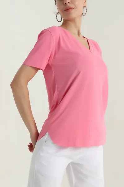 Pembe V Yaka Kadın Tişört 381279
