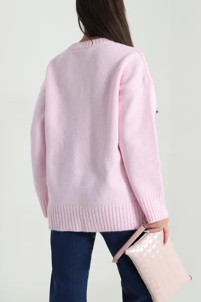 Pembe V Yaka Kadın Triko Kazak 483723