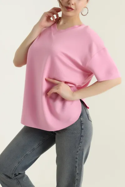 Pembe V Yaka Oval Kesim Oysho Kadın Bluz 433840