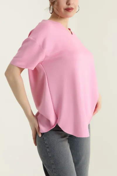 Pembe V Yaka Oval Kesim Oysho Kadın Bluz 433840