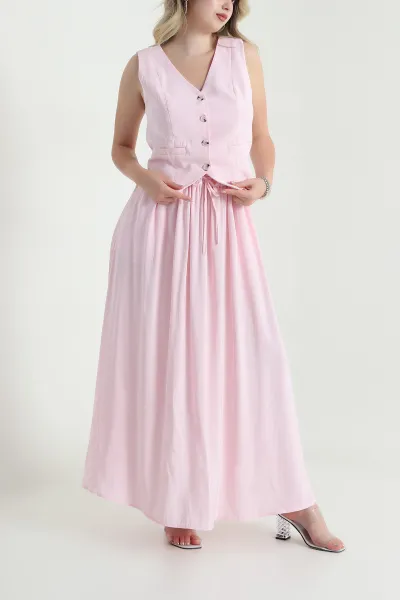 Pembe V Yaka Tencel Kadın İkili Takım 462587