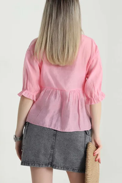 Pembe V Yaka Tensel Kadın Bluz 467772