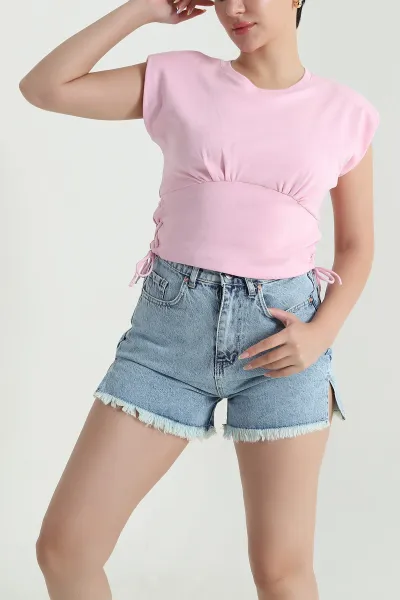 Pembe Vatkalı Kolsuz Penye Kadın Bluz 468704