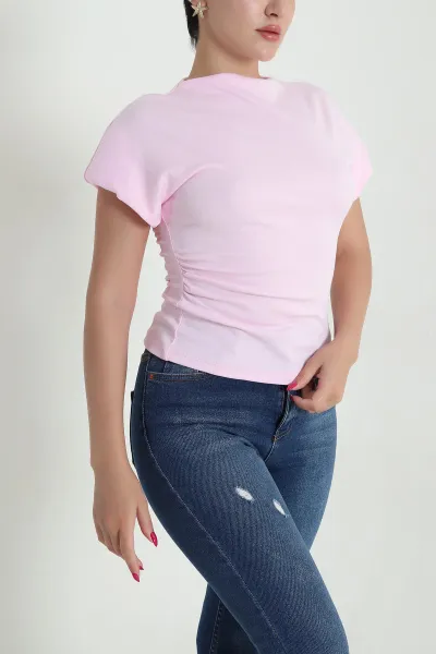 Pembe Vatkalı Likralı Kadın Bluz 473929