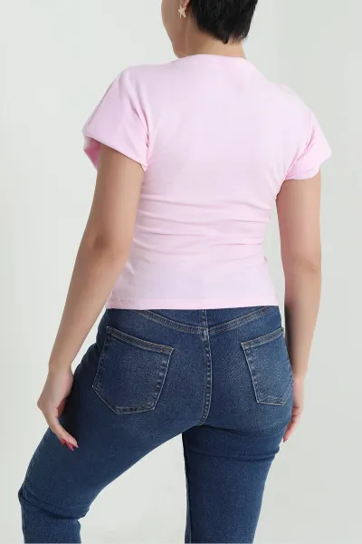 Pembe Vatkalı Likralı Kadın Bluz 473929