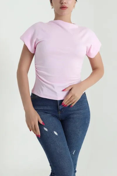 Pembe Vatkalı Likralı Kadın Bluz 473929