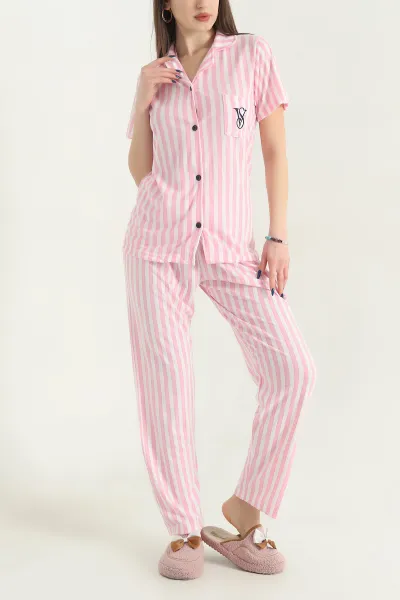 Pembe Viskon Düğmeli Kadın Pijama Takımı 341728