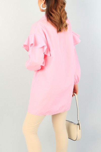 Pembe Volanlı Kol Bayan Gömlek Tunik 71867