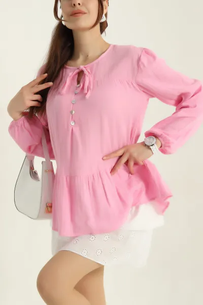 pembe-yaka-baglamali-keten-kadin-bluz-364166