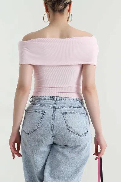 Pembe Yaka Detay Ottoman Kadın Bluz 468513