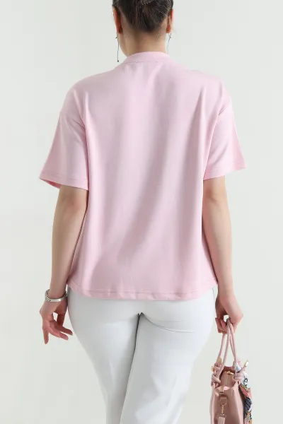 Pembe Yaka Fular Detay Modal Kadın Bluz 453896