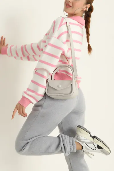 Pembe Yakalı İçi Şardonlu Sweat 300664